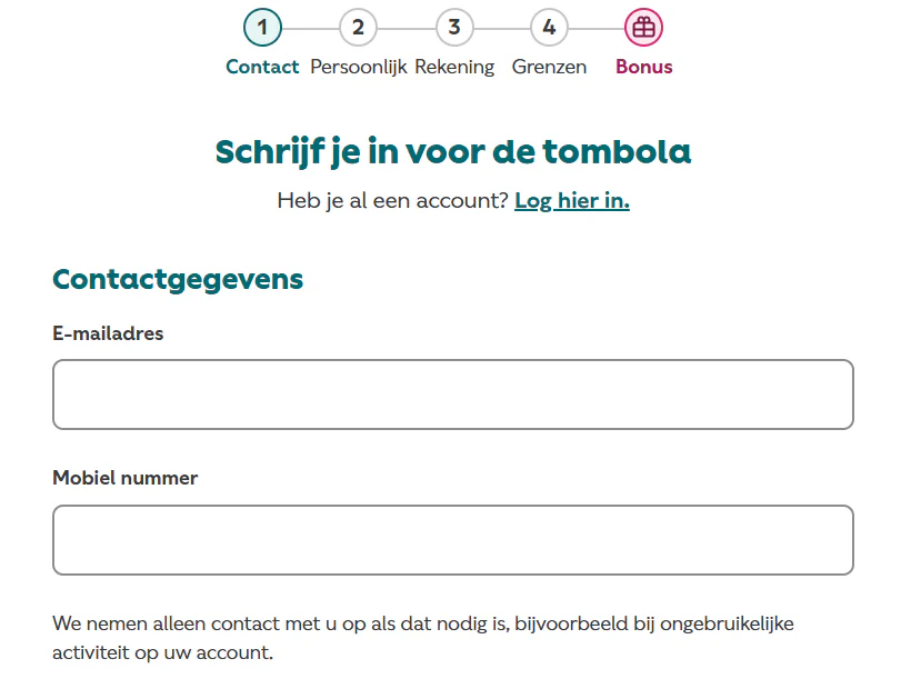 tombola casino registratie